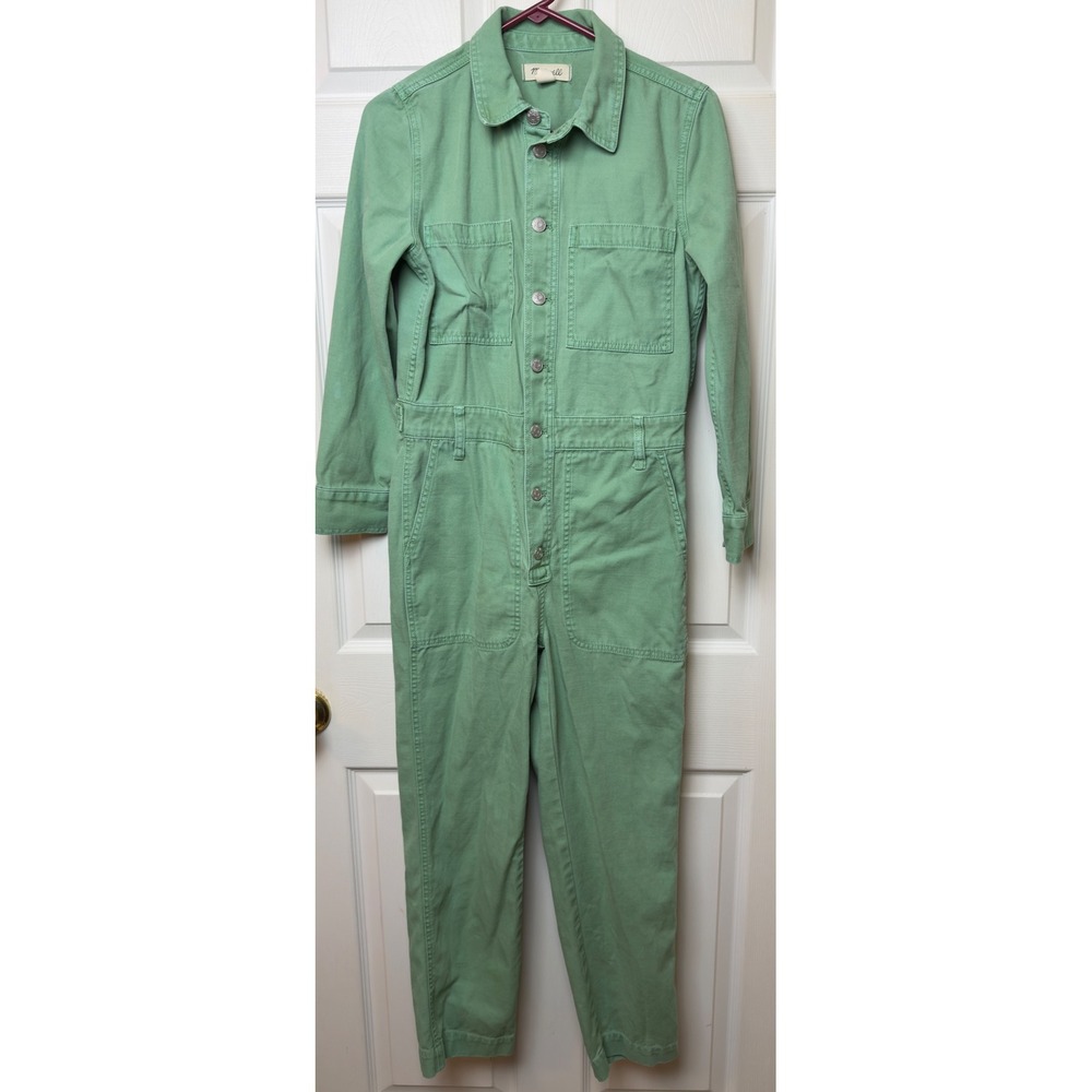 Madewell Utility Jumpsuit Green Button‎ Front Collared Long Sleeve Womens Size S